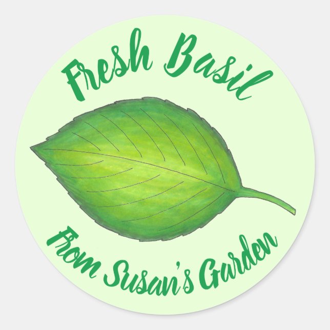 Fresh Home Grown Basil Herb Personalized Garden Classic Round Sticker (Front)