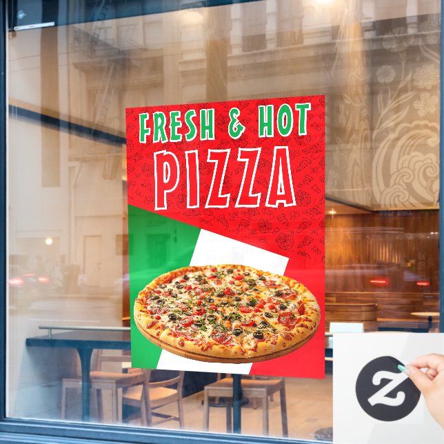 Fresh & Hot Pizza With Pizza Explosion  Window Cling (Cafe Window)