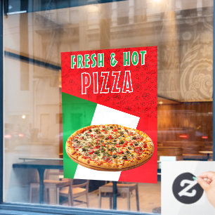 Fresh & Hot Pizza With Pizza Explosion  Window Cling
