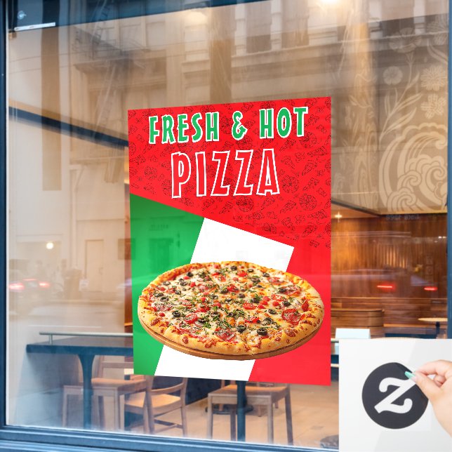 Fresh & Hot Pizza With Pizza Explosion  Window Cling (Cafe Window)