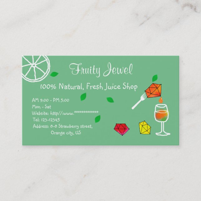 Fresh Juice Shop Name Card Jewel (Front)