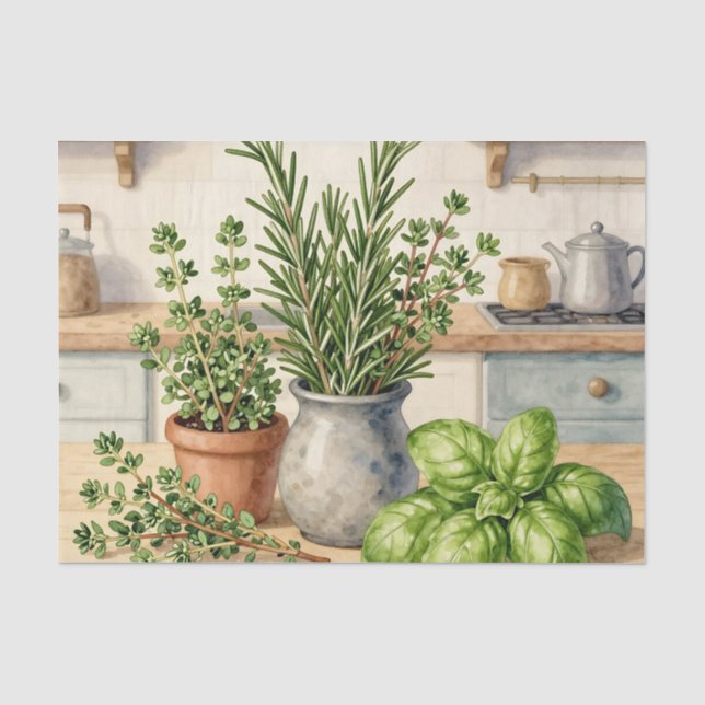 Fresh Kitchen Herbs Watercolor  Tissue Paper (Front)