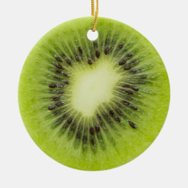 Fresh kiwi fruit. Round slice closeup isolated Ceramic Ornament (Front)