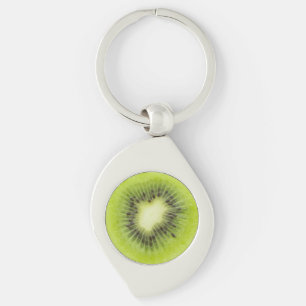 Fresh kiwi fruit. Round slice closeup isolated Keychain
