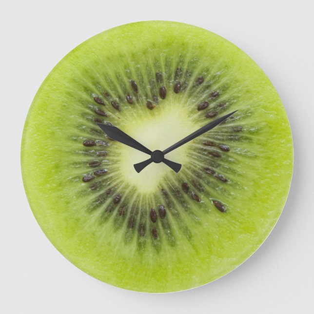 Fresh kiwi fruit. Round slice closeup isolated Large Clock (Front)