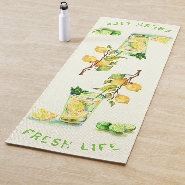 Fresh Lemon Drink Yoga Mat - Custom Text (In Situ)