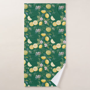 Fresh Lemon Floral Botanical Pattern  Bath Towel