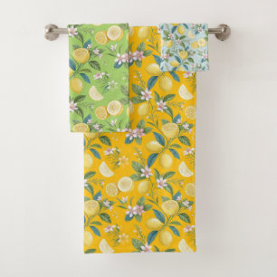 Fresh Lemon Floral Botanical Pattern Bath Towel Set