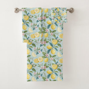Fresh Lemon Floral Botanical Pattern Bath Towel Set