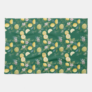 Fresh Lemon Floral Botanical Pattern  Kitchen Towel