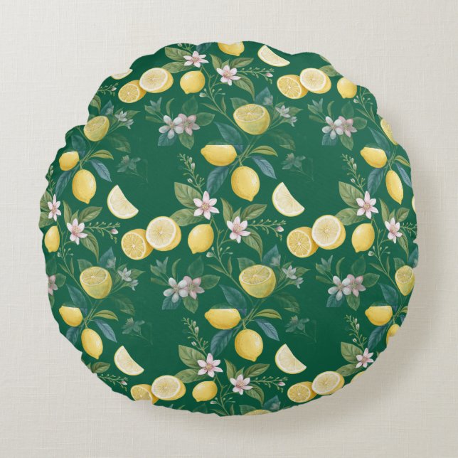 Fresh Lemon Floral Botanical Pattern  Round Pillow (Front)