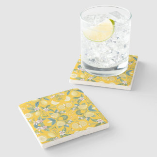 Fresh Lemon Floral Botanical Pattern  Stone Coaster