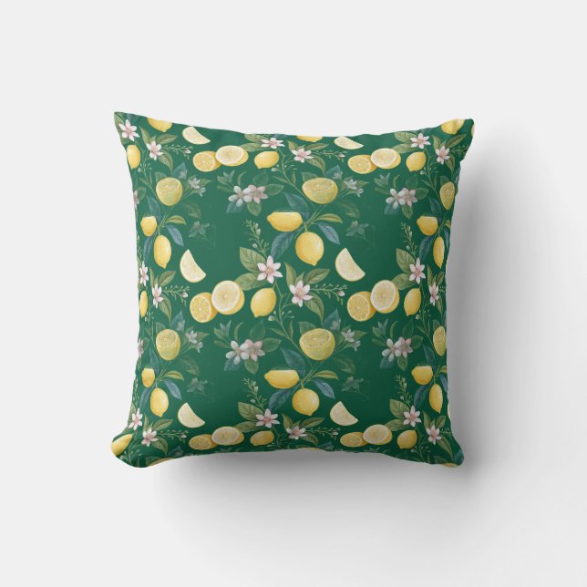 Fresh Lemon Floral Botanical Pattern  Throw Pillow (Front)
