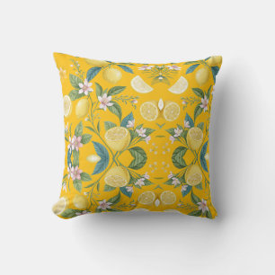 Fresh Lemon Floral Botanical Pattern Throw Pillow