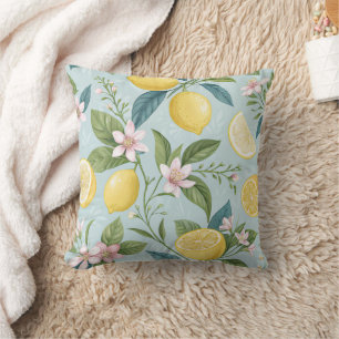 Fresh Lemon Floral Botanical Pattern Throw Pillow