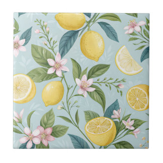 Fresh Lemon Floral Botanical Pattern  Tile