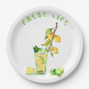 Fresh Lemon Juice Cool Drink Lemonade Summer Party Paper Plate