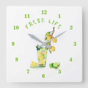 Fresh Lemon Juice Cool Drink Lemonade Summer Party Square Wall Clock