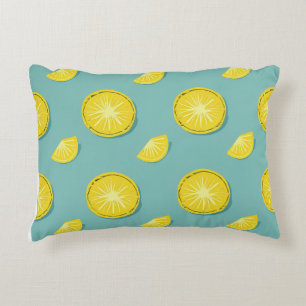 Fresh Lemon Pattern – Vibrant Citrus on Teal Accent Pillow