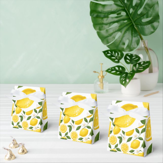Fresh Lemon Pattern with Leaves & Blossoms Favor Box (Multiple)