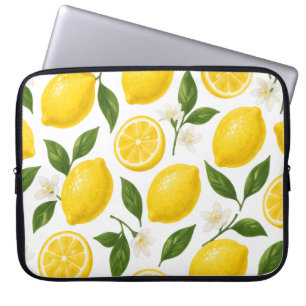 Fresh Lemon Pattern with Leaves & Blossoms  Laptop Sleeve