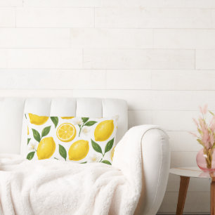 Fresh Lemon Pattern with Leaves & Blossoms Lumbar Pillow