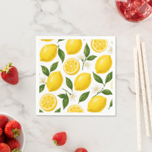 Fresh Lemon Pattern with Leaves & Blossoms Napkin