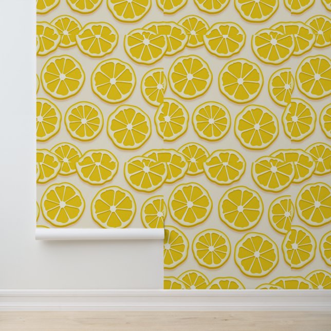 Fresh Lemon Slices Modern Seamless Pattern Wallpaper (Application)