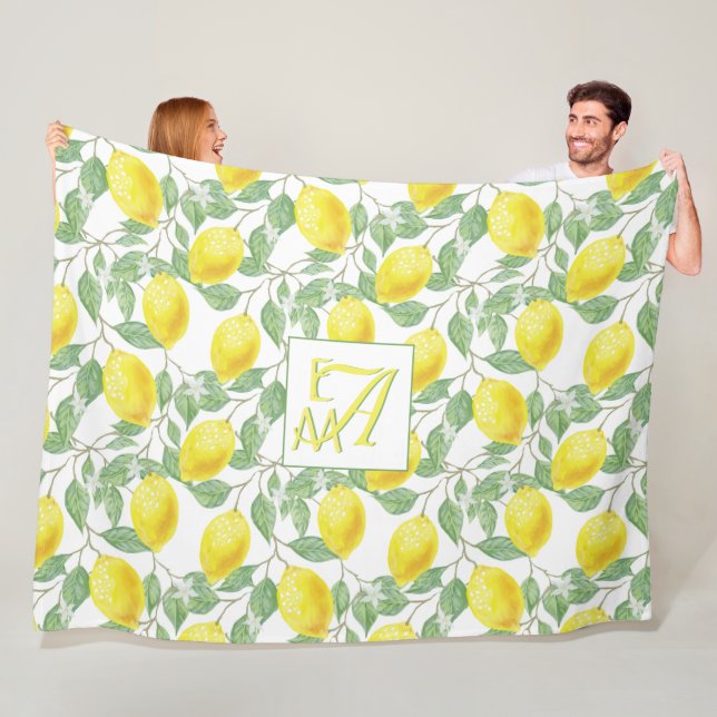 Fresh Lemon Tree Monogrammed Decor Gifts Newlyweds Fleece Blanket (In Situ)