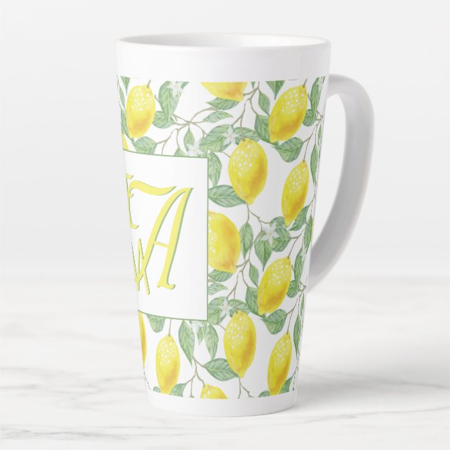 Fresh Lemon Tree Monogrammed Decor Gifts Newlyweds Latte Mug (Right Angle)