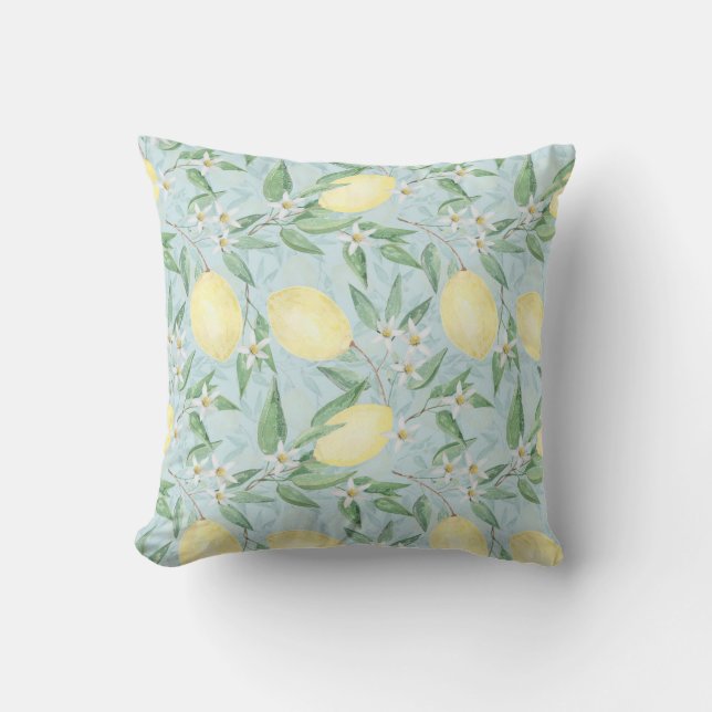 Fresh lemon yellow citrus fruit throw pillow (Front)