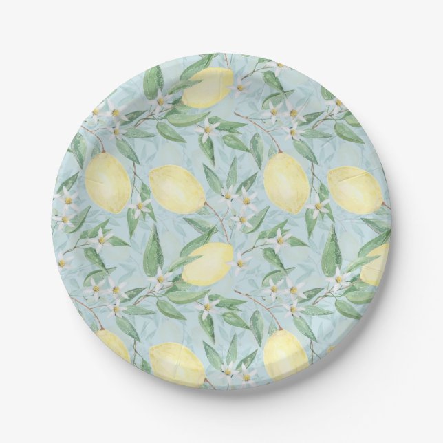 Fresh lemon yellow citrus paper plate (Front)