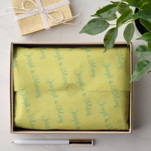 Fresh Lemon Yellow & Soft Mint Script Wedding  Tissue Paper