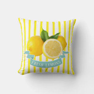 Fresh Lemons and Yellow Stripes Throw Pillow