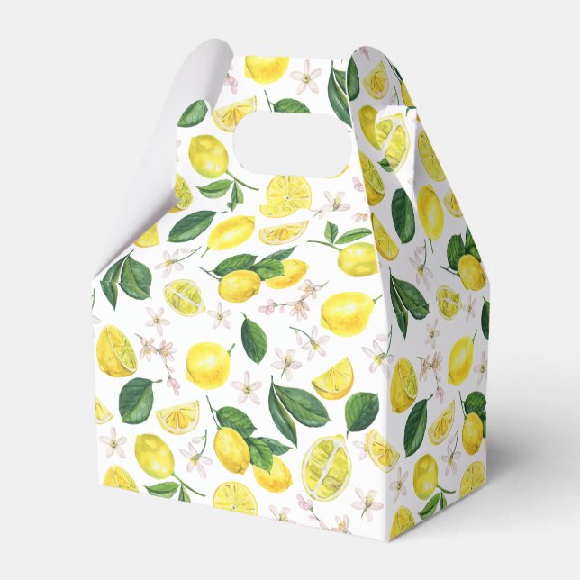 Fresh Lemons Floral Citrus Fruits Summer Pattern Favor Box (Front Side)