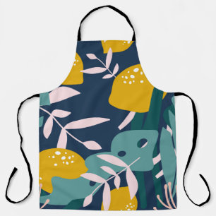 Fresh lemons, leaves background. Hand drawn overla Apron