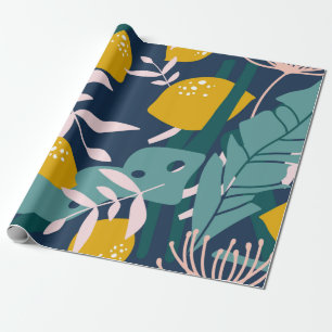 Fresh lemons, leaves background. Hand drawn overla Wrapping Paper