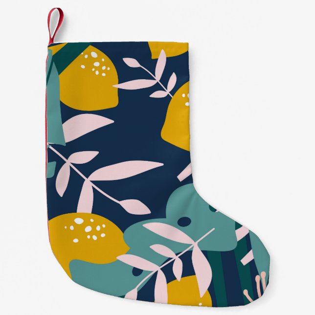 Fresh Lemons: Overlapping Vintage Pattern Small Christmas Stocking (Front)