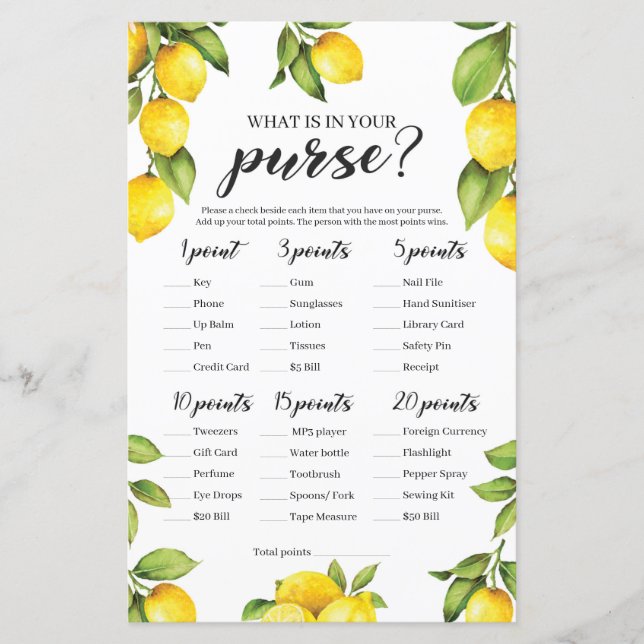 Fresh Lemons What Is In Your Purse Baby Game (Front)