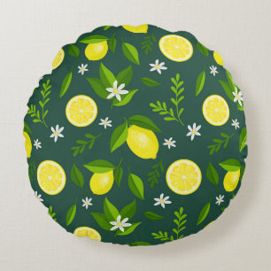 Fresh lemons with flowers and leaves round pillow