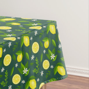 Fresh lemons with flowers and leaves tablecloth