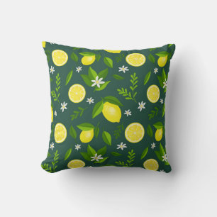 Fresh lemons with flowers and leaves throw pillow