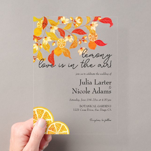Fresh Lemony Love Citrus Foliage Wedding Acrylic Invitations (Insitu (Handheld))