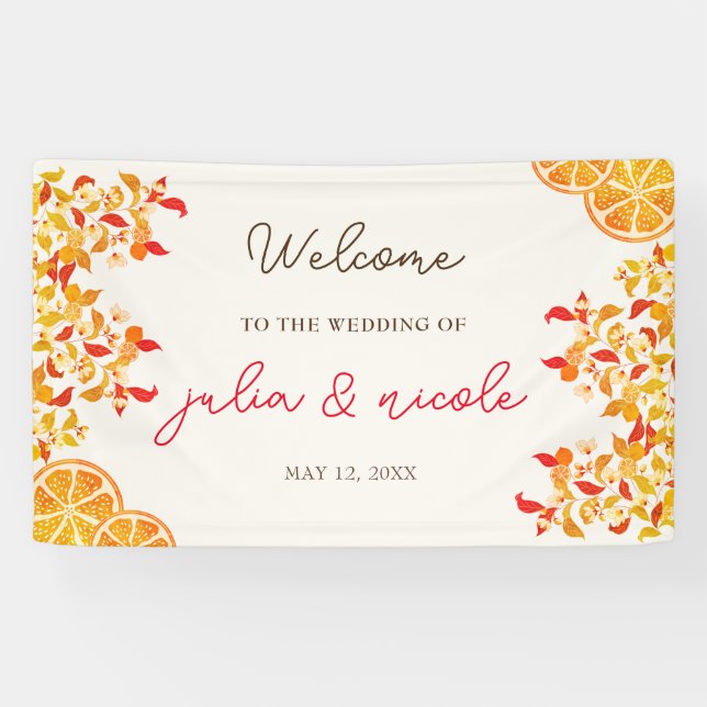 Fresh Lemony Love Citrus Foliage Wedding Banner (Horizontal)