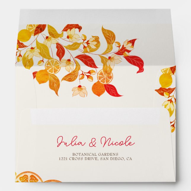 Fresh Lemony Love Citrus Foliage Wedding Envelope (Back (Bottom))