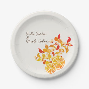 Fresh Lemony Love Citrus Foliage Wedding Paper Plate