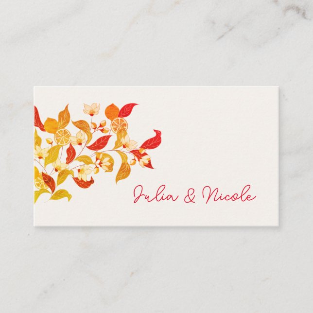 Fresh Lemony Love Citrus Foliage Wedding Place Card (Front)