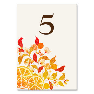 Fresh Lemony Love Citrus Foliage Wedding Table Number