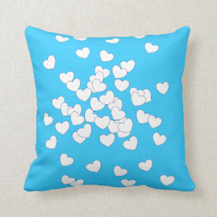 Fresh Light Blue And Cute White Hearts, Kids Throw Pillow