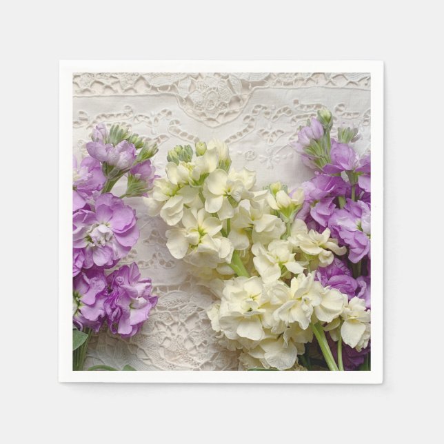 Fresh lilacs on old lace napkin (Front)